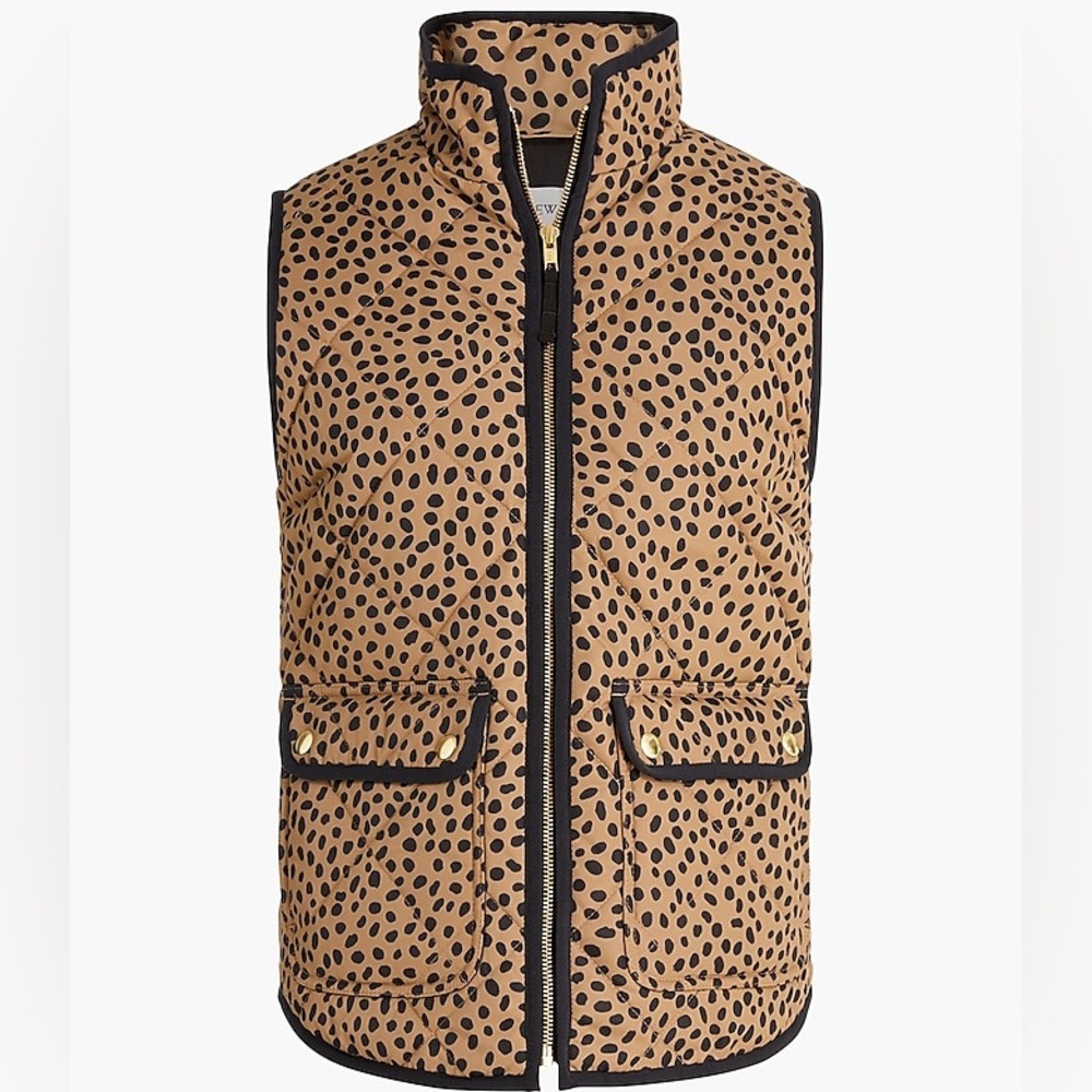J Crew Animal-print puffer vest with snap pockets XXS